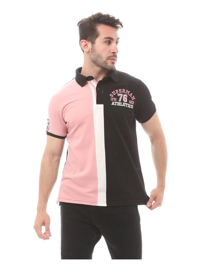 Andora Knitted Cotton Polo Shirt- Light Pink & Black - Image 1