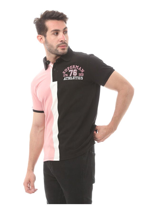 Andora Knitted Cotton Polo Shirt- Light Pink & Black - Image 2