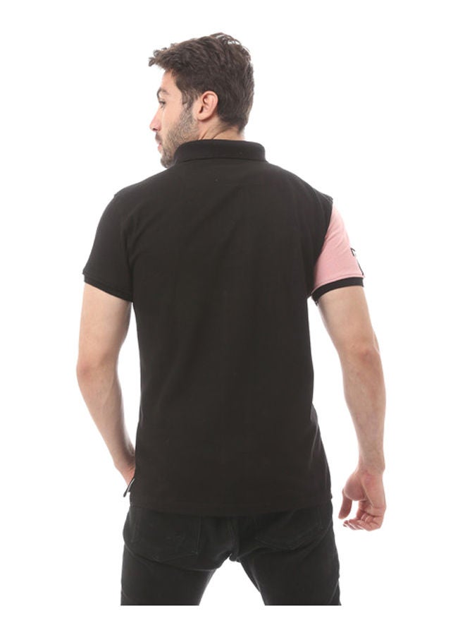 Andora Knitted Cotton Polo Shirt- Light Pink & Black - Image 3