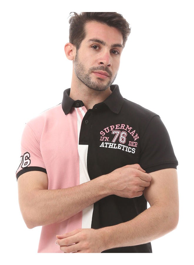 Andora Knitted Cotton Polo Shirt- Light Pink & Black - Image 4