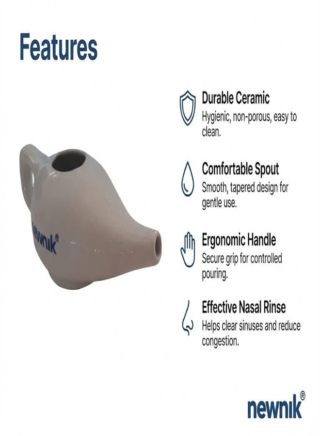 نيونيك وعاء نيونيك نيتي سيراميك NP101 (150 مل) | وعاء غسيل أنفي سيراميكي فاخر لتنظيف الجيوب الأنفية، وتخفيف نزلات البرد والحساسية والاحتقان | فوهة تدفق سلسة، مقبض سهل الإمساك، علاج نيتي طبيعي - Image 2