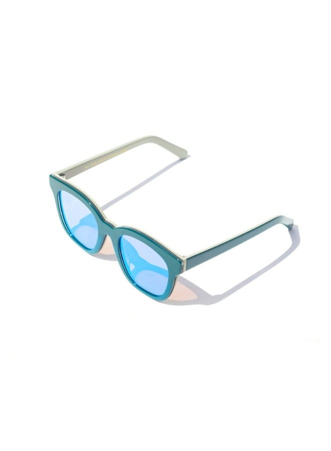 ليا نظارة شمسية نسائية فريش 100% للحماية من الأشعة فوق البنفسجية، نظارة شمسية ليا ذات شكل مسطح بإطار أزرق وعدسة زرقاء اللون، قياسات 48*21*145 - Image 2