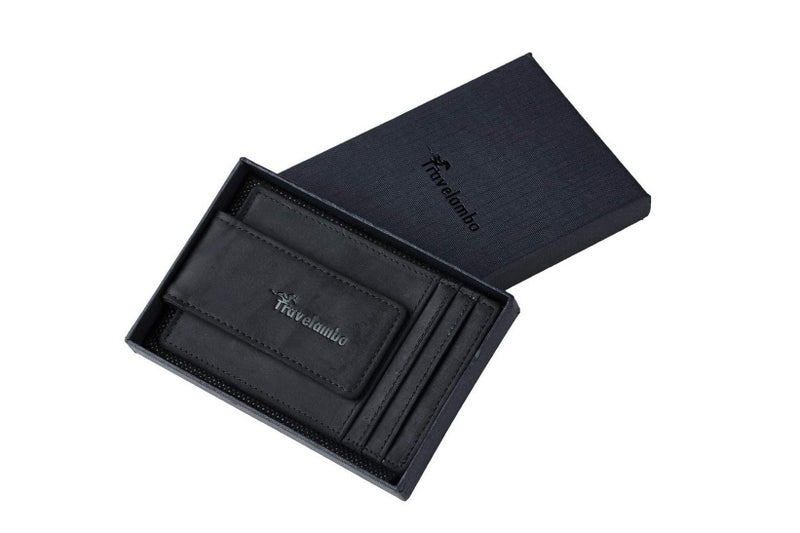 ترافلامبو محفظة نقود من Travelambo مزودة بمشبك أمامي وجيب رفيع وبسيط مزودة بتقنية حجب RFID (أسود كلاسيكي) - Image 4