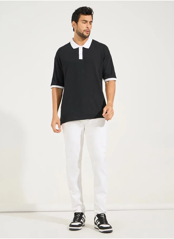 Styli Oversized Waffle Knit Contrast Detail Polo