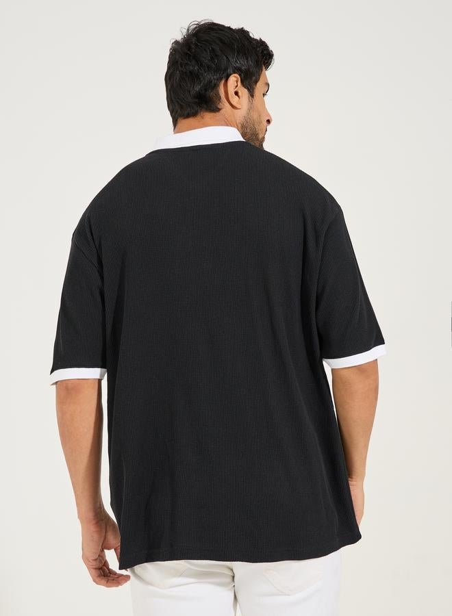 Styli Oversized Waffle Knit Contrast Detail Polo - Image 5