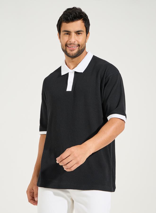 Styli Oversized Waffle Knit Contrast Detail Polo - Image 1