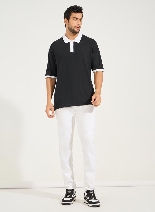 Styli Oversized Waffle Knit Contrast Detail Polo - Image 2