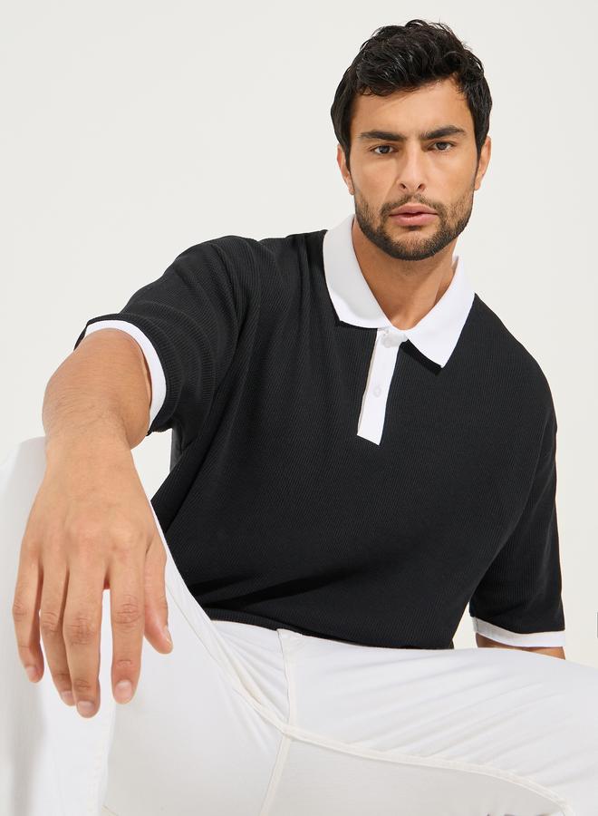 Styli Oversized Waffle Knit Contrast Detail Polo - Image 3