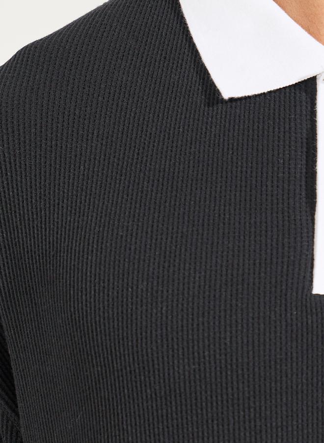Styli Oversized Waffle Knit Contrast Detail Polo - Image 4