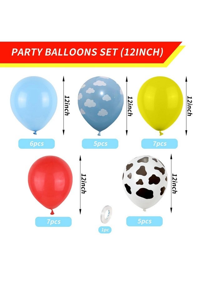 Biapian Toy Inspired Story Balloons, 12 Inch Red Blue Yellow Balloons With Cow Print Sky Blue Cloud Balloons For Kids Boys Girls Inspired Story Party Themed Party Decor Decorations - Image 2