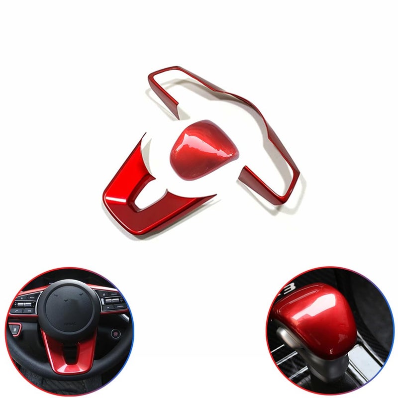 MUXEE 3Pcs Steering Wheel Cover Trims Interior Decaration Sticker for Kia Forte Cerato K3 2019 2020 2021 2022 2023 2024 ABS Wine red Sport Interior AccessoriesNOT FIT GT and GT Line Models