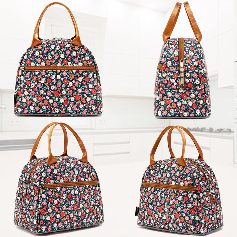 FlowFly Insulated Lunch Cooler Bag - Tote Bag Organizer for Women/Men, Floral#Red - Image 5