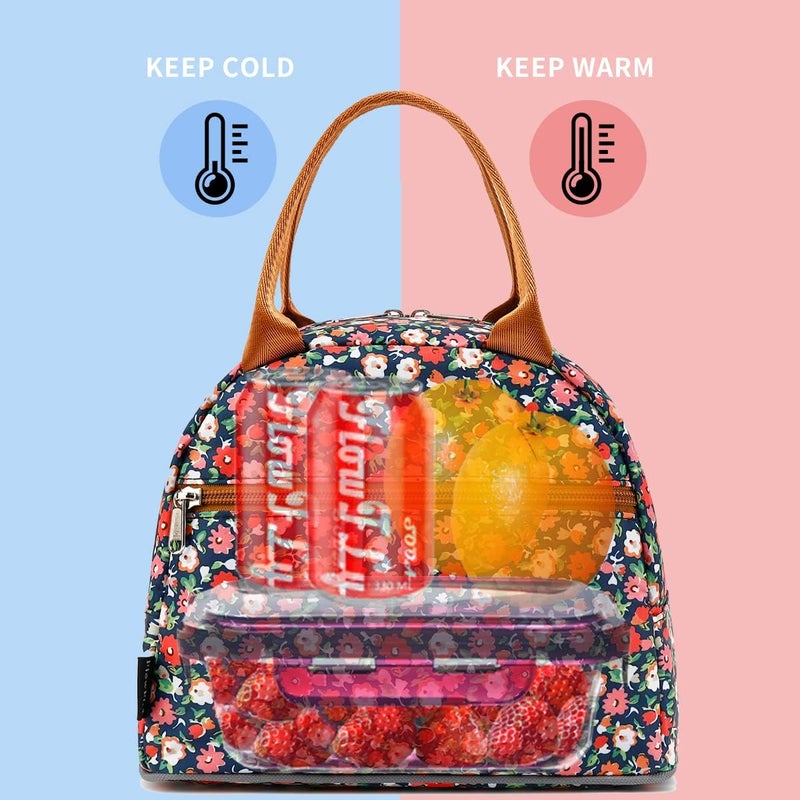 FlowFly Insulated Lunch Cooler Bag - Tote Bag Organizer for Women/Men, Floral#Red - Image 2