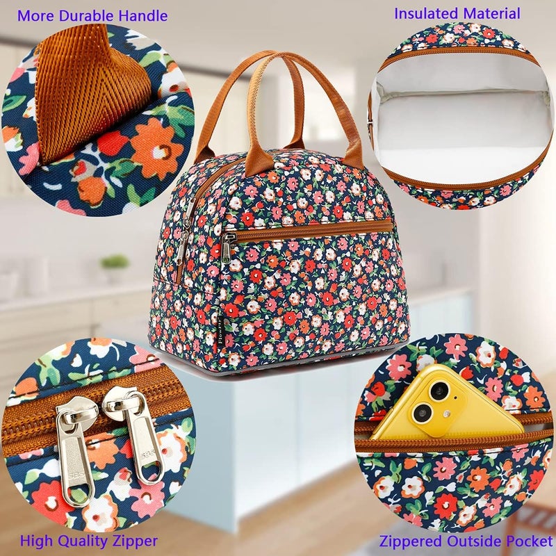 FlowFly Insulated Lunch Cooler Bag - Tote Bag Organizer for Women/Men, Floral#Red - Image 4