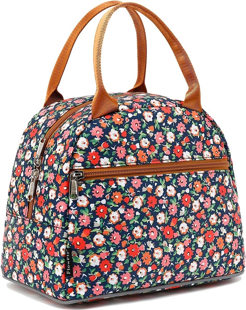 FlowFly Insulated Lunch Cooler Bag - Tote Bag Organizer for Women/Men, Floral#Red - Image 1