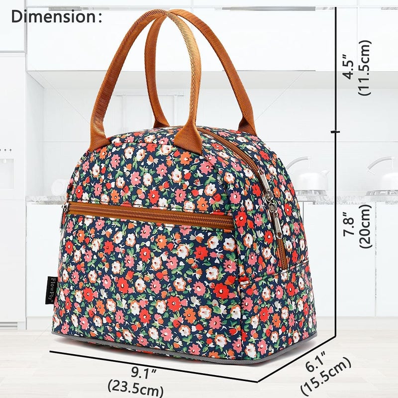 FlowFly Insulated Lunch Cooler Bag - Tote Bag Organizer for Women/Men, Floral#Red - Image 3