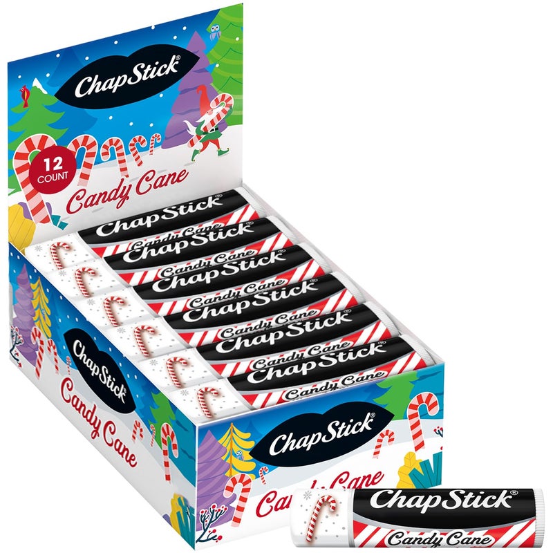 ChapStick Bulk Lip Balm Candy Cane 12Pack  Fresh  Minty Lip Moisturizer Stocking Stuffer 015 Oz Ea
