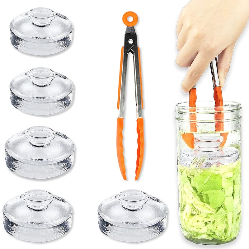 Artcome 5Pack Glass Fermentation Weights with Easy Grip Handle and Unique Texture Design for Large Wide Mouth Mason Jars