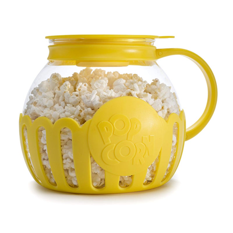 Ecolution Patented Micro-Pop Microwave Popcorn Popper with Temperature Safe Glass, 3-in-1 Lid Measures Kernels and Melts Butter, Made Without BPA, Dishwasher Safe, 3-Quart, Yellow - Image 1
