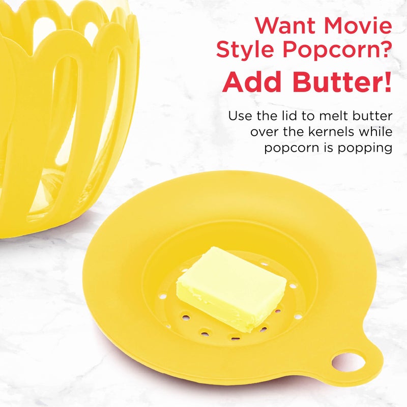 Ecolution Patented Micro-Pop Microwave Popcorn Popper with Temperature Safe Glass, 3-in-1 Lid Measures Kernels and Melts Butter, Made Without BPA, Dishwasher Safe, 3-Quart, Yellow - Image 4