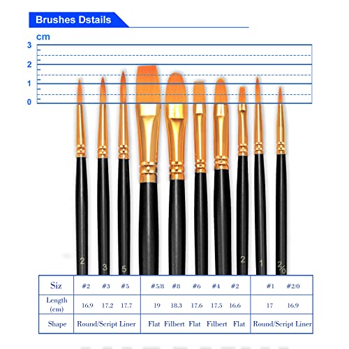 BOSOBO Paint Brushes Set, 10 Pieces Round Pointed Tip Paintbrushes Nylon Hair Artist Acrylic Paint Brushes for Acrylic Oil Watercolor, Face Nail Body Art, Miniature Detailing & Rock Painting, Black - Image 2