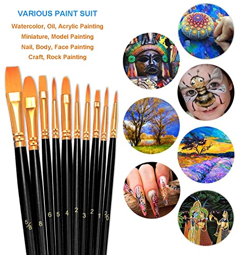 BOSOBO Paint Brushes Set, 10 Pieces Round Pointed Tip Paintbrushes Nylon Hair Artist Acrylic Paint Brushes for Acrylic Oil Watercolor, Face Nail Body Art, Miniature Detailing & Rock Painting, Black - Image 5