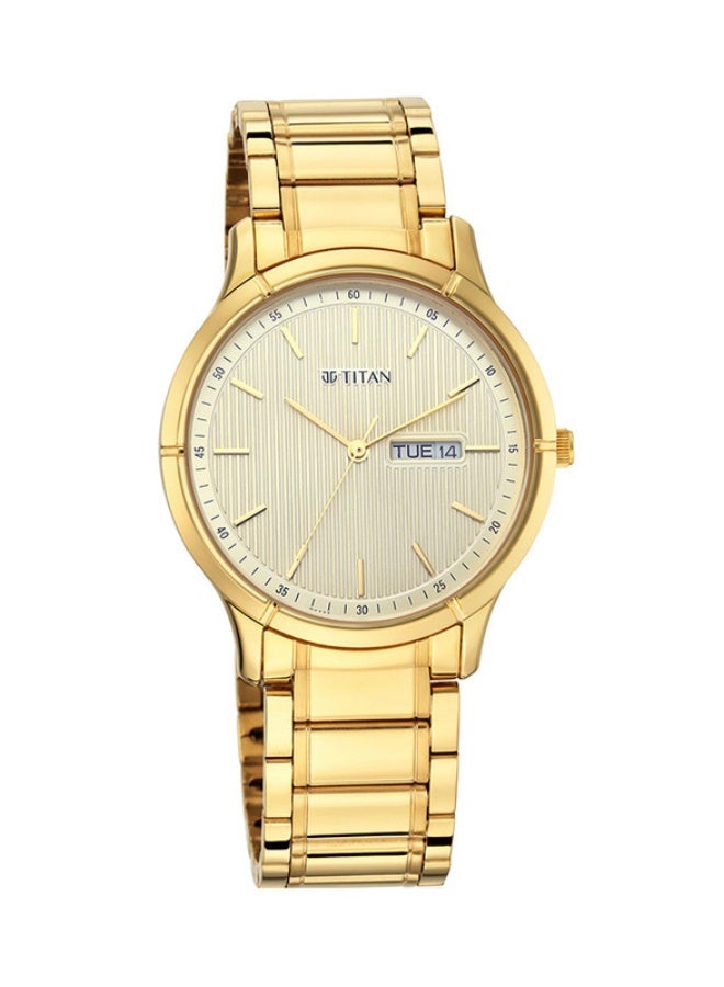 Titan Karishma MultifunctionYellow Round Dial Golden Metal Strap Watch for Men-1775YM02