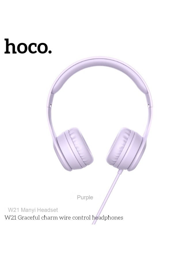 Hoco W21 Wired Over-Ear Headphones with Single-Key Music Control and Call Answering - Image 1