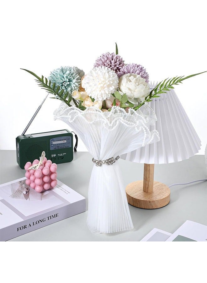 ZVEV ورق تغليف زهور شبكي لؤلؤي أبيض للباقات، ورق تغليف باقات مع حواف لؤلؤية مجعدة، ورق تغليف زهري شفاف مع نتوءات متموجة لعيد الحب ويوم الأم 4 ياردات - Image 4