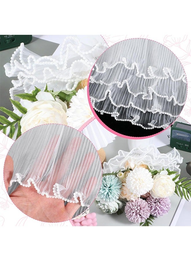 ZVEV ورق تغليف زهور شبكي لؤلؤي أبيض للباقات، ورق تغليف باقات مع حواف لؤلؤية مجعدة، ورق تغليف زهري شفاف مع نتوءات متموجة لعيد الحب ويوم الأم 4 ياردات - Image 2