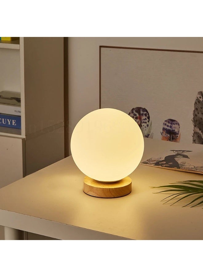 مصباح طاولة كروي بسيط - مصباح سرير عصري بغطاء كروي غير لامع - إضاءة محيطة ناعمة لغرفة النوم أو غرفة المعيشة أو المكتب أو الدراسة مقاس 20 سم - Image 2
