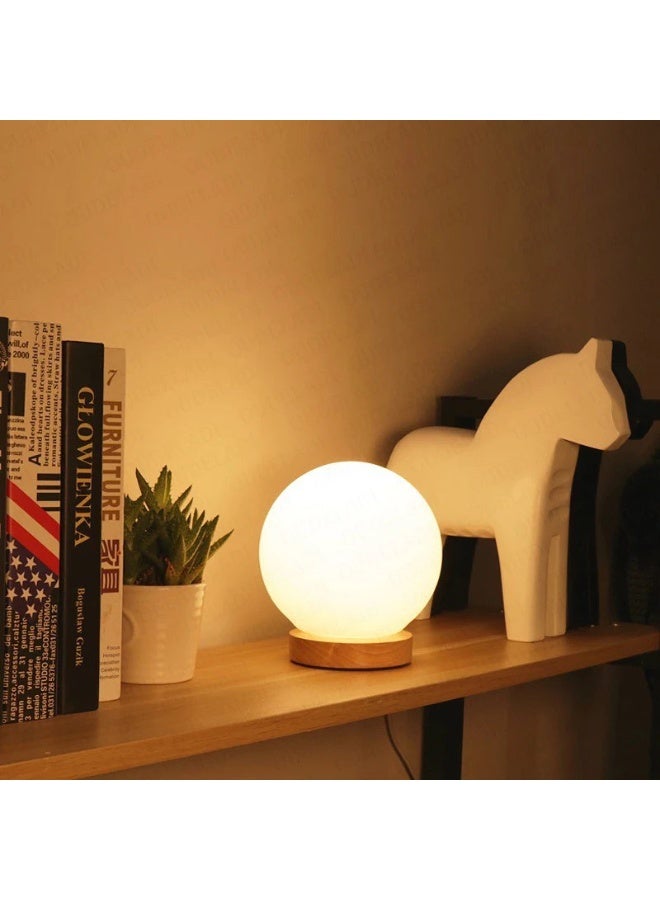 مصباح طاولة كروي بسيط - مصباح سرير عصري بغطاء كروي غير لامع - إضاءة محيطة ناعمة لغرفة النوم أو غرفة المعيشة أو المكتب أو الدراسة مقاس 20 سم - Image 5