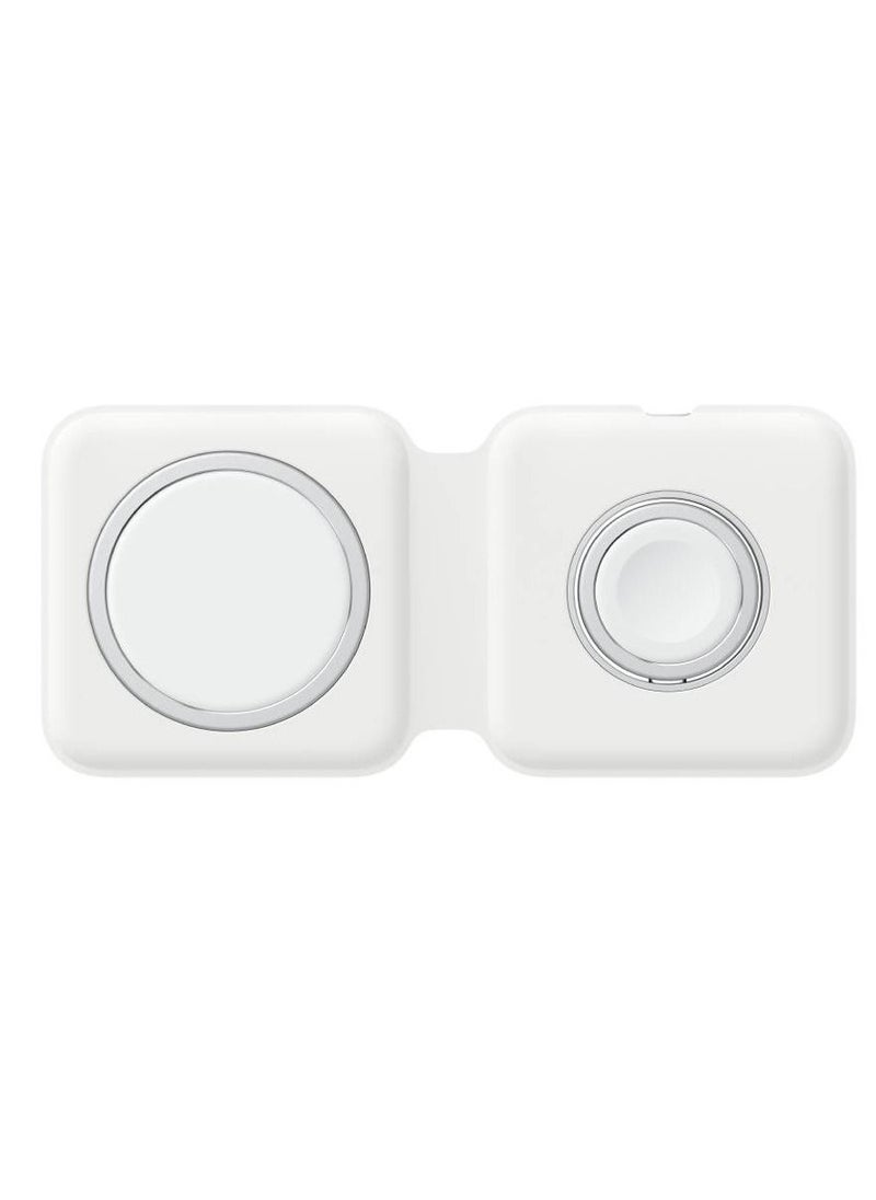 Foldable Magnetic Charging Dock Qi Wireless Magsafe Duo Charger 15W White