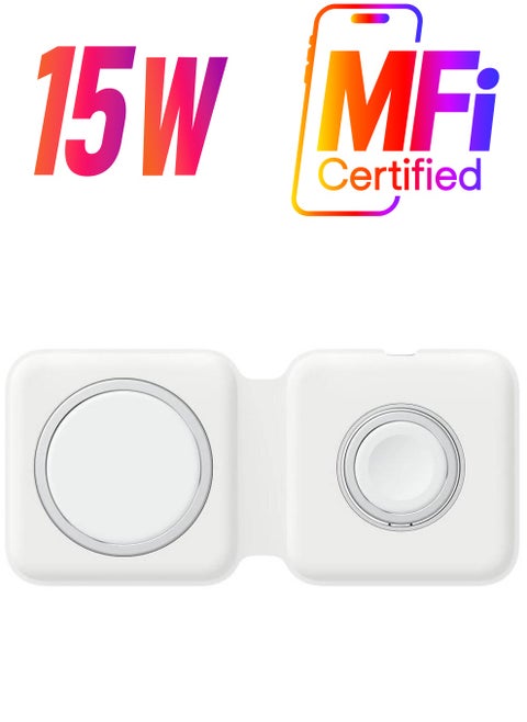 Foldable Magnetic Charging Dock Qi Wireless Magsafe Duo Charger 15W White