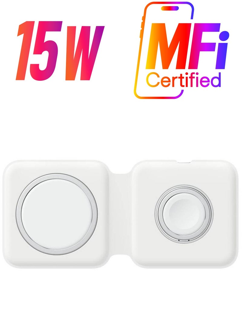 Foldable Magnetic Charging Dock Qi Wireless Magsafe Duo Charger 15W White