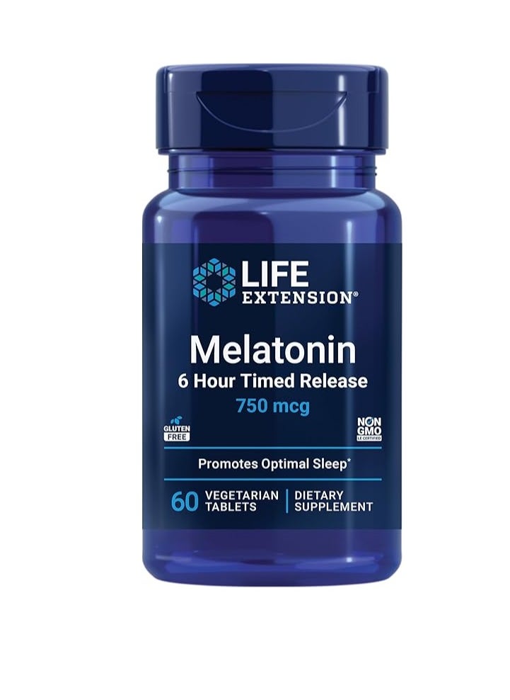 Life Extension Melatonin 6 Hour Timed Release 750mcg 60 Veg Capsules 