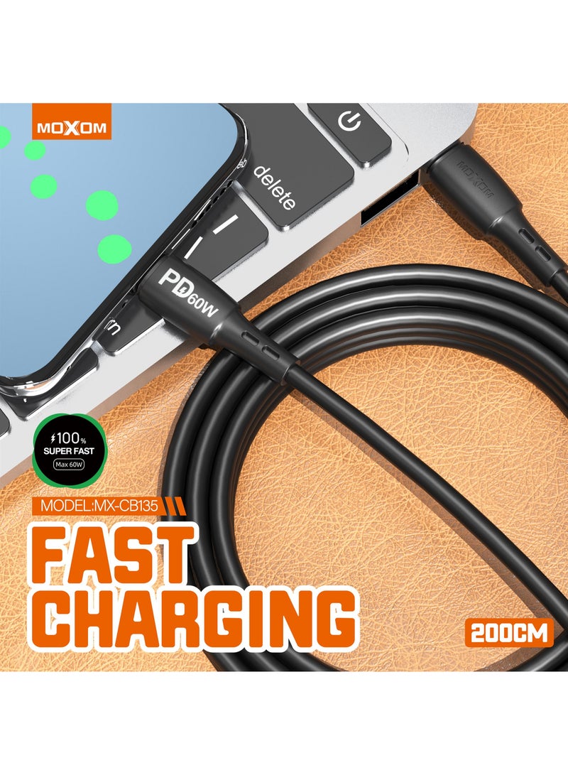 MOXOM CB135 Type-C To Type-C PD Charging 2 Metres USB PD Cable Black - Image 2