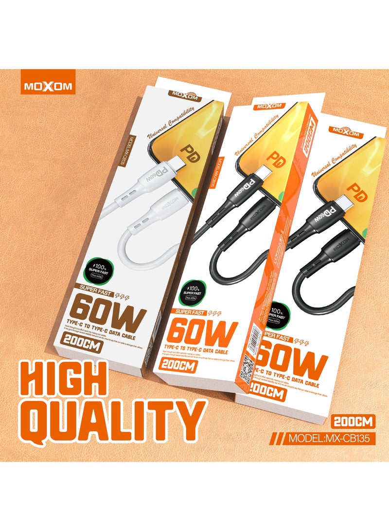 MOXOM CB135 Type-C To Type-C PD Charging 2 Metres USB PD Cable Black - Image 3