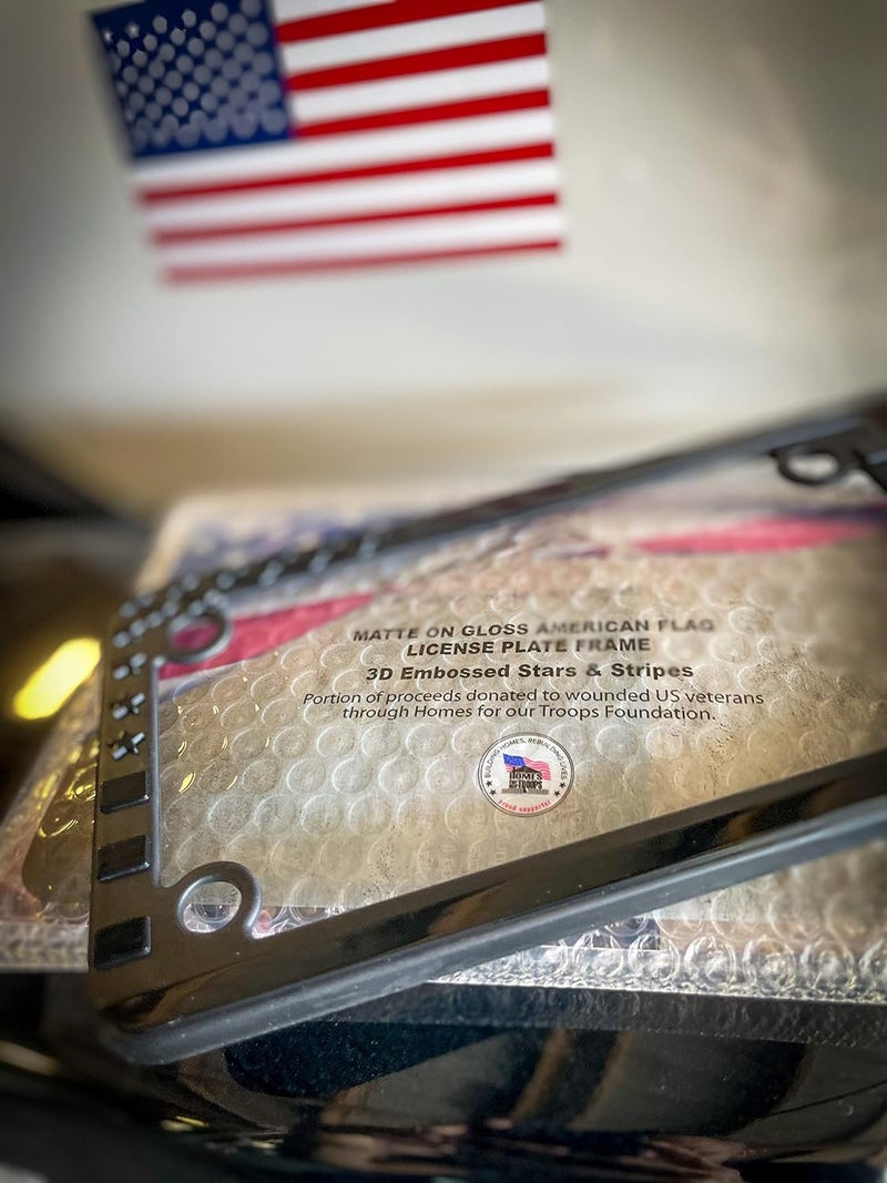 Tactilian Motorcycle American Flag License Plate Frame - Subdued 3D Embossed USA Flag in Gloss on Matte Black Finish - Image 2