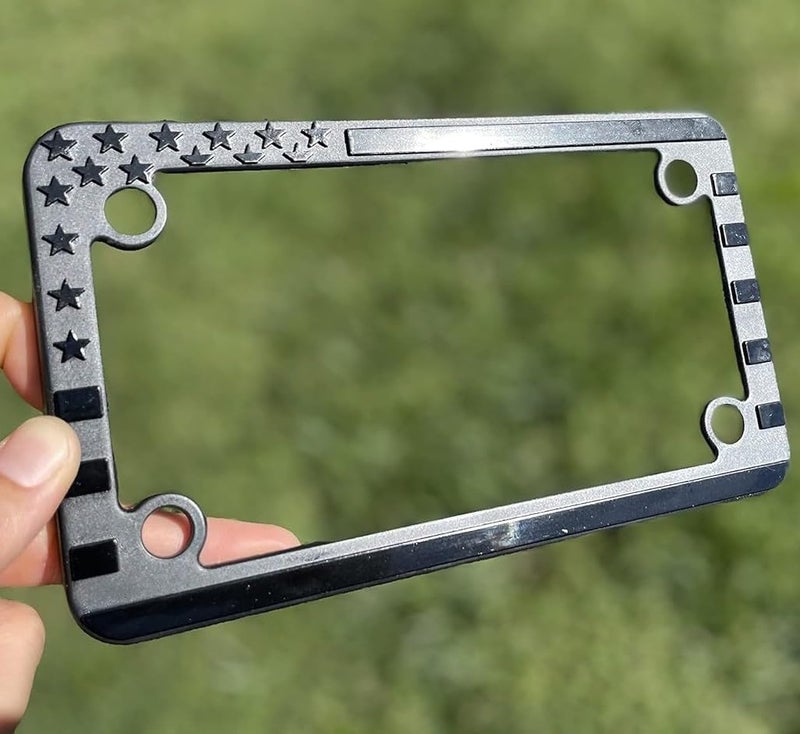 Tactilian Motorcycle American Flag License Plate Frame - Subdued 3D Embossed USA Flag in Gloss on Matte Black Finish - Image 4