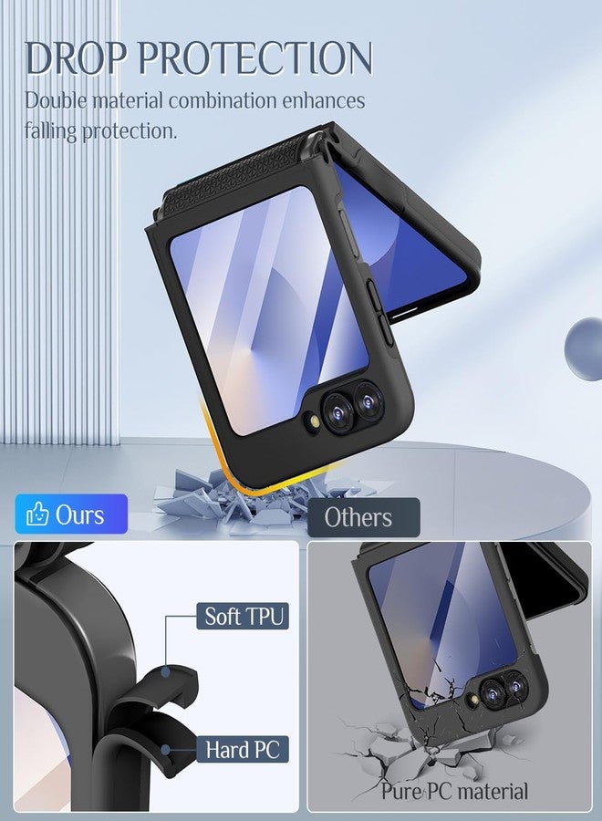 Caka Galaxy Z Flip 6 Case, Samsung Flip 6 Case, Hinge Protection Screen Protector Shockproof Wireless Charging for Samsung Galaxy Z Flip 6 2024 Black - Image 3