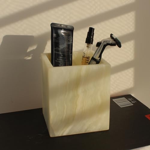 Natust Natural Light Green Onyx Toothbrush Holders for Bathroom, Marble Makeup Brush Holder Countertop Organizer - Image 5