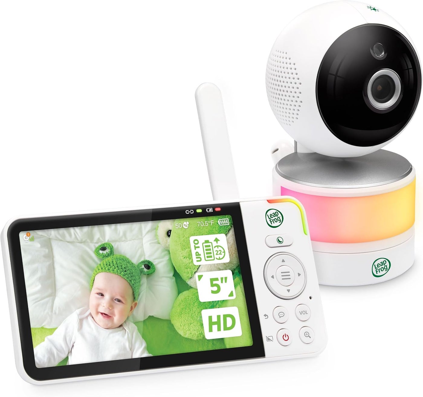 LeapFrog LF915HD Video Baby Monitor – 5" 720p HD Display with 360° Pan & Tilt, 8X Zoom, Color Night Vision, Night Light, Two-Way Talk & Smart Temperature Sensors