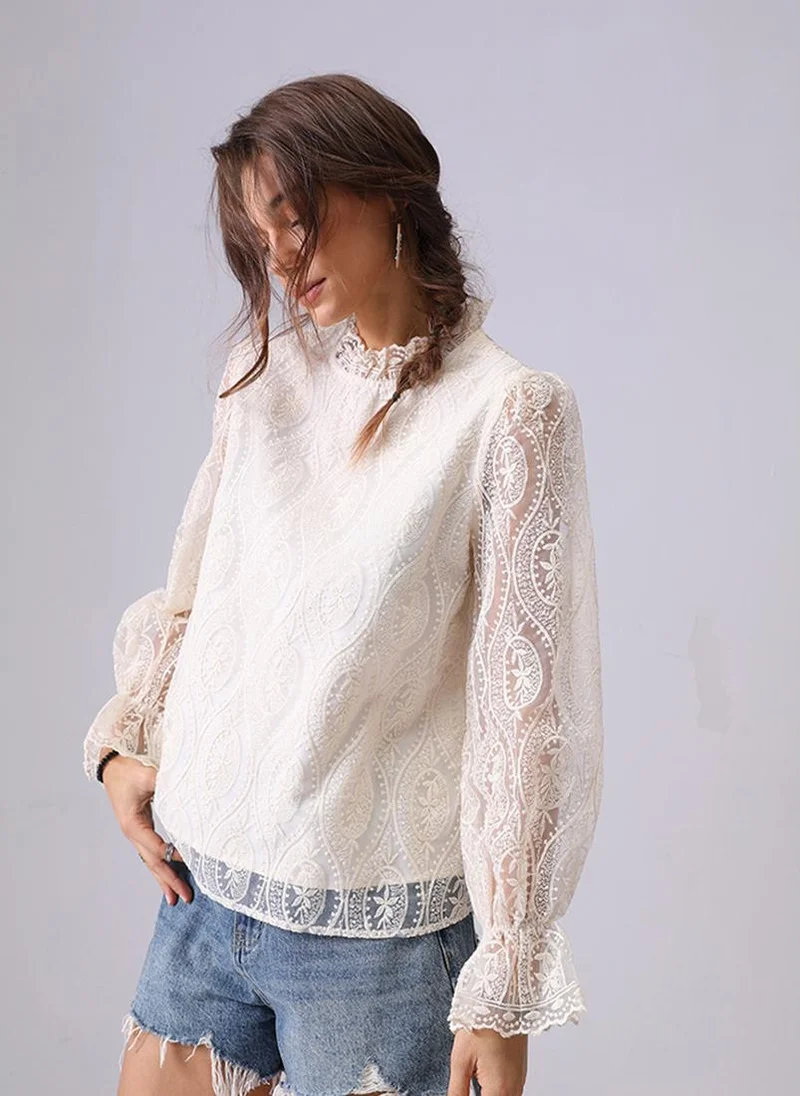 YUNIQEE White Round Neck Long Sleeves Regular Top