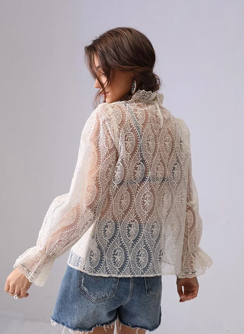YUNIQEE White Round Neck Long Sleeves Regular Top