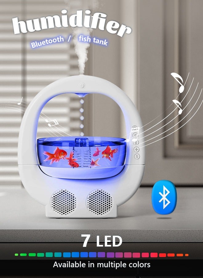 Anti-Gravity 4 in1Humidifier with Fish Tank, Cool Mist Humidifier with 7 Colors Night Light and Bluetooth Speaker, Auto Shut-Off, for Home Office Bedroom, white  - Image 1