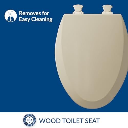 Bemis 1500EC 006 Toilet Seat with Easy Clean & Change Hinges, Elongated, Durable Enameled Wood, Bone, 1 Pack - Image 2