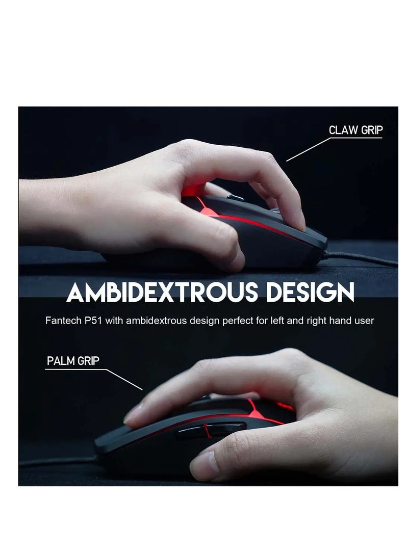 FANTECH P51 5IN1 Gaming Combo, RGB Backlit Wired Keyboard, Gaming Mouse, Mousepad, Headset, Headset Stand, Black  - Image 3