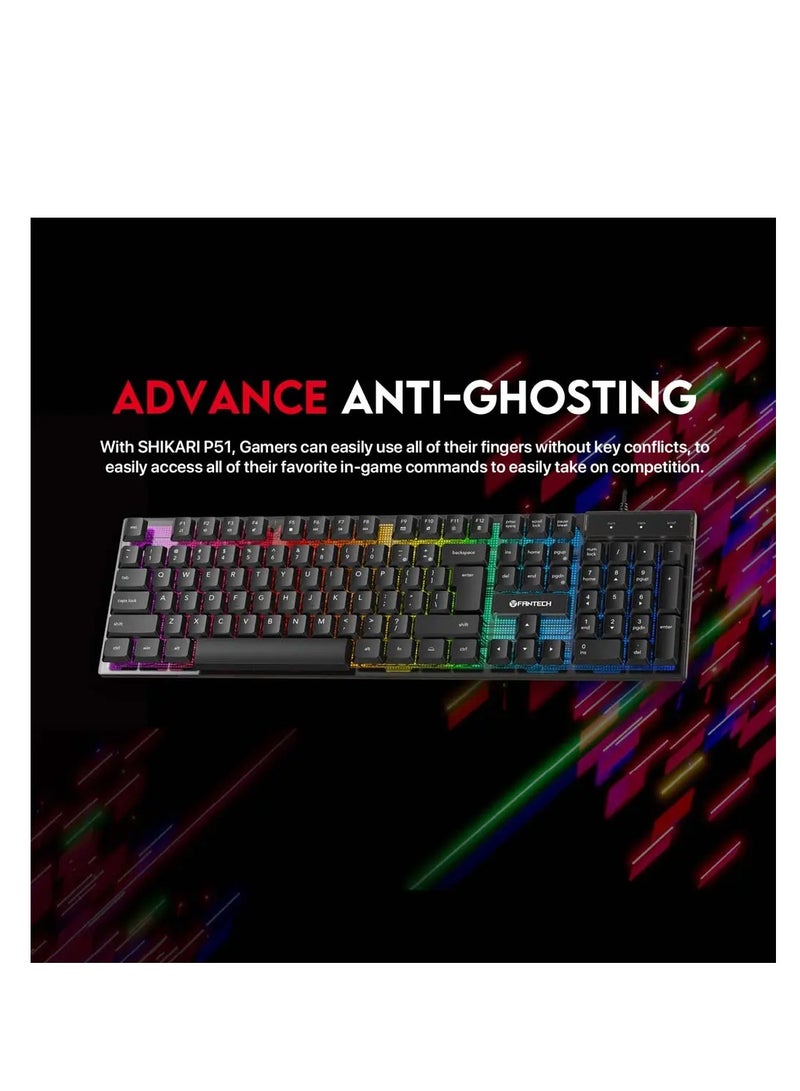 FANTECH P51 5IN1 Gaming Combo, RGB Backlit Wired Keyboard, Gaming Mouse, Mousepad, Headset, Headset Stand, Black  - Image 2