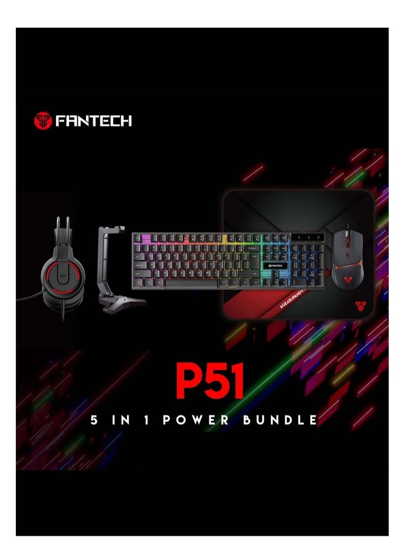 FANTECH P51 5IN1 Gaming Combo, RGB Backlit Wired Keyboard, Gaming Mouse, Mousepad, Headset, Headset Stand, Black  - Image 5